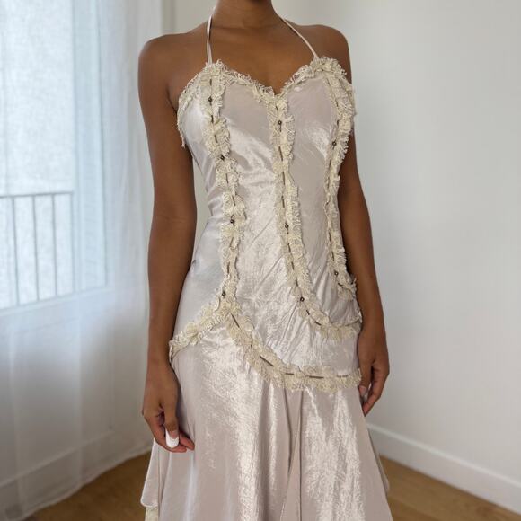 Vintage Italian Satin-Look Halter Asymmetric Dress (XS/S) - Picture 6 of 11